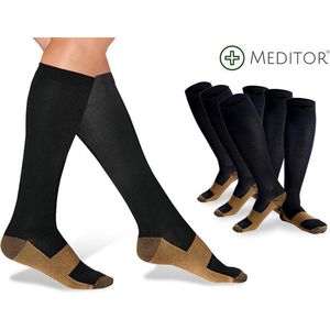 MeditorPlus Copper Therapeutische Compressiesokken Kopergeweven Reissokken Compressiekousen Steunkousen Koper vezels | Set van 3 Paren - Zwart S-M