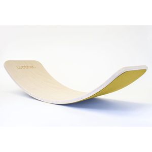 Wobbel Original Mosterd (geel) - Linnen / whitewash houten balance board van 90 cm met geel wolvilt