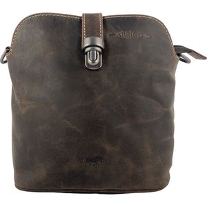 Schoudertassen Vrouw Crossbody Tas - Boekentas sluiting - Vintage look Buffelleer - Donkerbruin