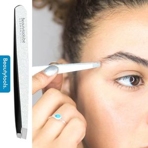 BeautyTools Epileerpincet PRECISION - Pincet met Schuine Bek Voor Wenkbrauwen - Silver Sparkle - Tweezers (9.5 cm) - (BT-1970)