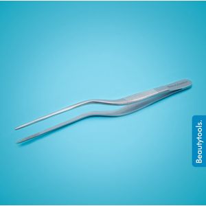 BeautyTools Punt Pincet SOLID-GRIP - Pincet met Microvertanding Voor Splinters en Hobby - Tweezers Z-Vormig (14 cm) - Inox (PT-1017)