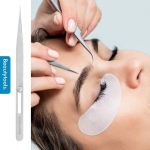 BeautyTools Punt Pincet PRECISION - Pincet met Verstevigde Punt Voor Wimperextensions - Wimper Pincet -Tweezers met Ingebouwde Schuifslot (14 cm) - Inox (PT-0973)