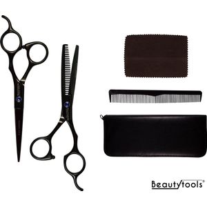 PROMO! Beautytools BLACK Professionele Duitse Kappersscharen SET Rechtshandig - Kappersschaar + Uitdunschaar Black Diamond -- 6"" BS