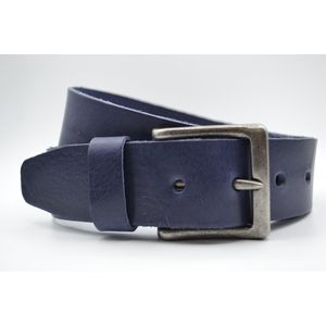 Blauwe Glad Leren Riem - Italiaans Rundleder - Heren Dames Unisex - Taille maat: 95 cm - Totale lengte: 110 cm - Merk: Scotts Bluf