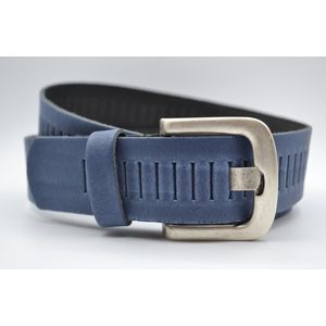 Blauwe Glad Leren Riem – Nederlands split leer - Heren Dames Unisex - Taille maat: 105 cm - Totale lengte: 120 cm - Merk: Scotts Bluf