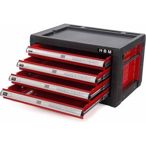 HBM - 4 Laden Gereedschap Opzetkast - Rood - Staal