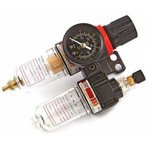 HBM - Ontvochtiger - Drukregelaar - Olievernevelaar - Aansluitpunten 1/4" - Maximale Druk 10 Bar - Afmetingen 16 x 9 x 6 cm