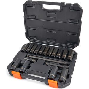HBM Professionele 18 Delige 1/2 inch Krachtdoppenset met Verlengstukken