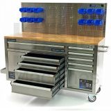 HBM 158 cm 10 Laden Werkbank met Deur en Achterwand - RVS