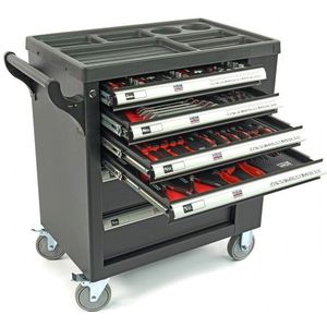 HBM - 154-delige Gereedschapswagen - Zwart - Carbon Inlays