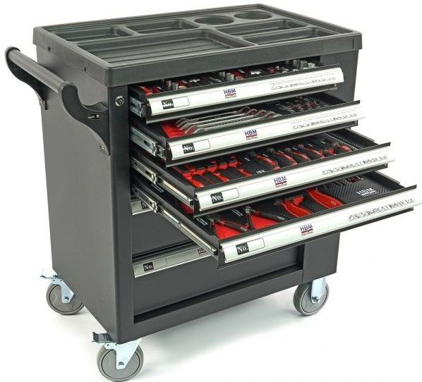 HBM - 154-delige Gereedschapswagen - Zwart - Carbon Inlays