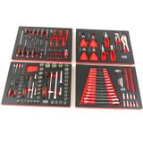 HBM - 154-delige Gereedschapswagen - Rood - Duurzame Carbon Look Inlays