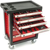 HBM - 154-delige Gereedschapswagen - Rood - Duurzame Carbon Look Inlays