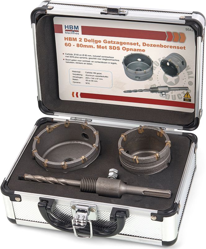 2 Delige gatzagenset, dozenborenset 60 - 80mm met SDS-opname