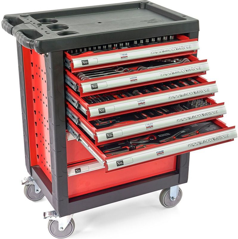 HBM - 196-delige Gereedschapswagen - Rood - Hoogwaardig Gereedschap