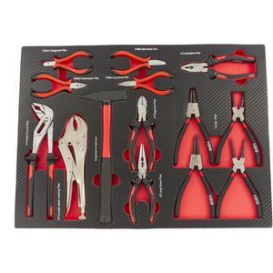 14 Delige Tangenset met Hamer in Carbon Foam inlay voor Gereedschapswagen