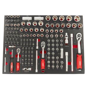 HBM 145 Delige Doppenset met Ratels in Carbon Foam inlay voor Gereedschapswagen