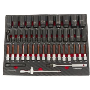 HBM 45 Delige Krachtdoppen en Bitset in Carbon Foam inlay voor Gereedschapswagen