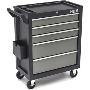HBM deluxe gereedschapswagen, 5 laden, Klein, zwart, grijs