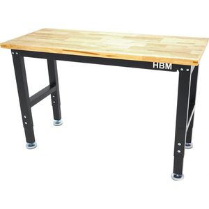 HBM 122 Cm. Professionele In Hoogte Verstelbare Werkbank Met Massief Houten Werkblad