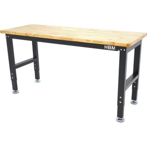 152 Cm. Professionele In Hoogte Verstelbare Werkbank Met Massief Houten Werkblad