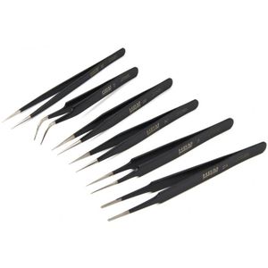 HBM - Professionele 6 Delige Anti Magnetische RVS Pincet Set