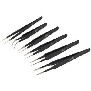 HBM Professionele 6 Delige Anti Magnetische RVS Pincet set