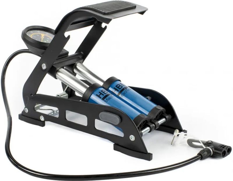 Professionele Voetpomp met dubbele cilinder en manometer 9 bar. Set 8 Bar