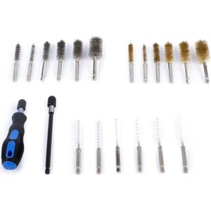 20 Delige Borstelset - Ratel en Verlengstuk - Inhoud: Messing, Nylon, Stalen Borstels