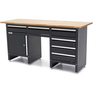 HBM - 171 Cm Werkbank - Massief Houten Werkblad - 6 Laden - 1 Deur