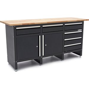 Werkbank - 171 Cm - 6 Laden - 2 Deuren - Massief Houten Werkblad