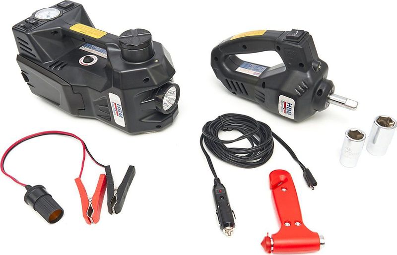 Electrische 12 Volt 3 Ton Autokrik Met LED Verlichting Inclusief Slagmoersleute Volt in Hand
