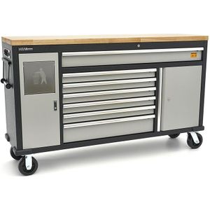 HBM Werkzeugwagen mit Holzarbeitsplatte - 168 cm - Grau