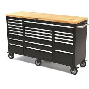 HBM - 20 Laden Gereedschapswagen - Zwart - Houten Werkblad