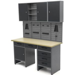 Werkbank PRO - eiken werkblad - 18 lades - 200 cm - zwart online kopen - Gratis Verzending