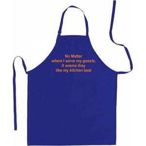 Kwaliteits Keukenschort bedrukt - Serve My Guests - Blauw - Oranje