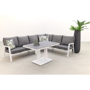 Azoren lounge dining set rechts - white (tafel verstelbaar in hoogte)