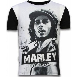 Bob Marley Black And White - Digital Rhinestone T-shirt - Zwart