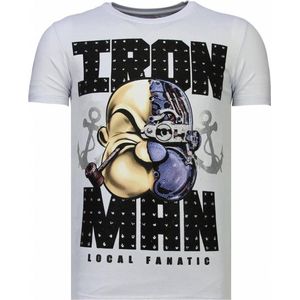 Iron Man Popeye - Rhinestone T-shirt - Wit