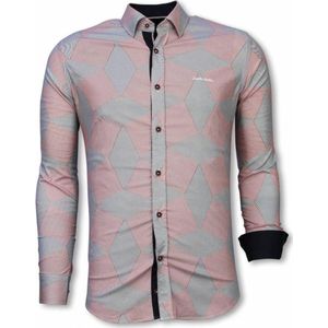 Italiaanse Overhemden - Slim Fit Overhemd - Blouse Line Pattern - Rood