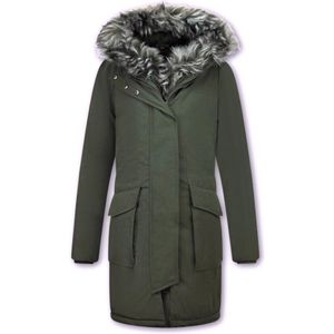 Gentile Bellini - Lange Parka Jas - Groen - Dames - Met Faux Bontkraag