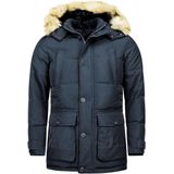 Enos - Lange Heren Winterjas - Blauw - Nep Bont - Slim Fit