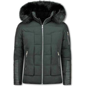 Korte Heren Winterjas - Faux Fur Bontkraag - Zwart