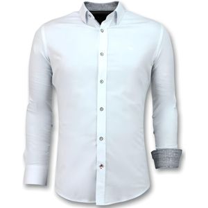 Tony Backer - Slim Fit Blouse - Wit - 95% Katoen - Lange Mouwen