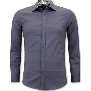 Tony Backer - Bijzondere Heren Overhemden - Grijs - Lange Mouwen - Blanco Blouse