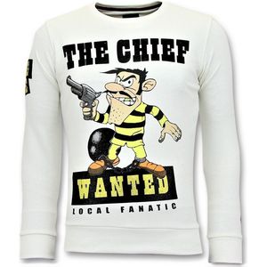Rhinestones Sweater Heren - The Chief Wanted Trui - Wit