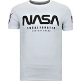 T-shirt Heren met Opdruk - Nasa American Flag Shirt - Wit
