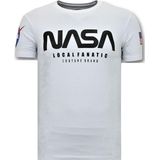 T-shirt Heren met Opdruk - Nasa American Flag Shirt - Wit