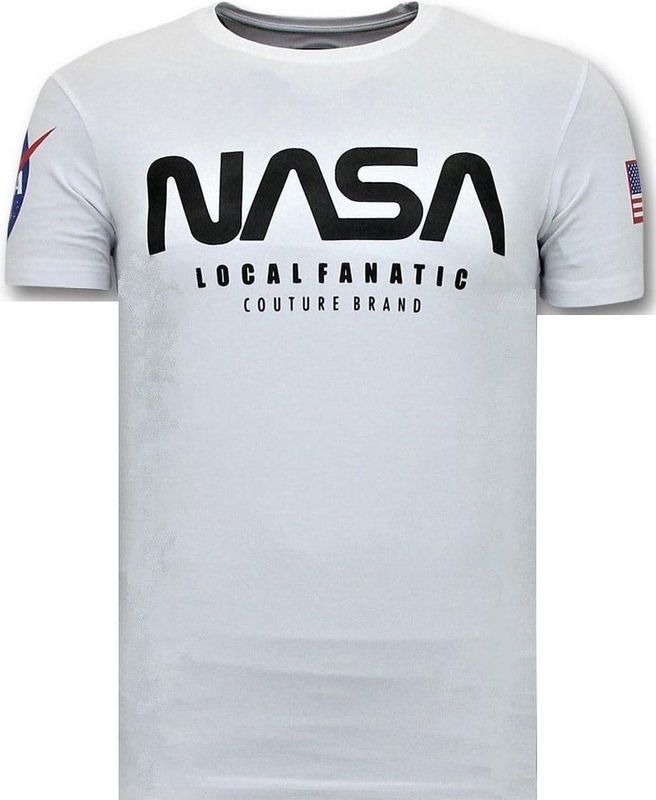 T-shirt Heren met Opdruk - Nasa American Flag Shirt - Wit