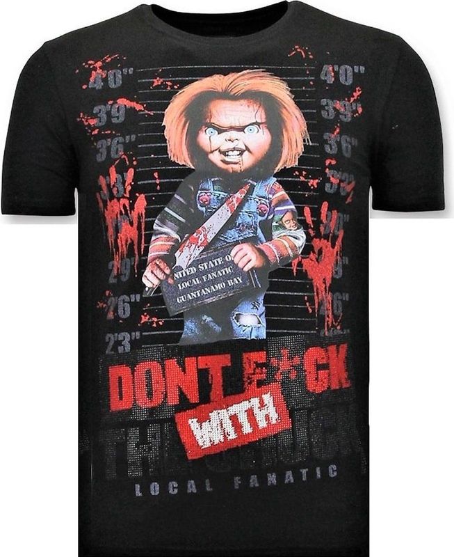 Stoere T-shirt Heren - Bloody Chucky Print - Zwart
